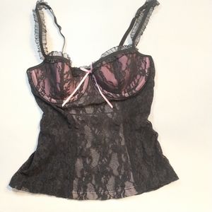 Victoria's Secret Black Lace Over Pink Camisole